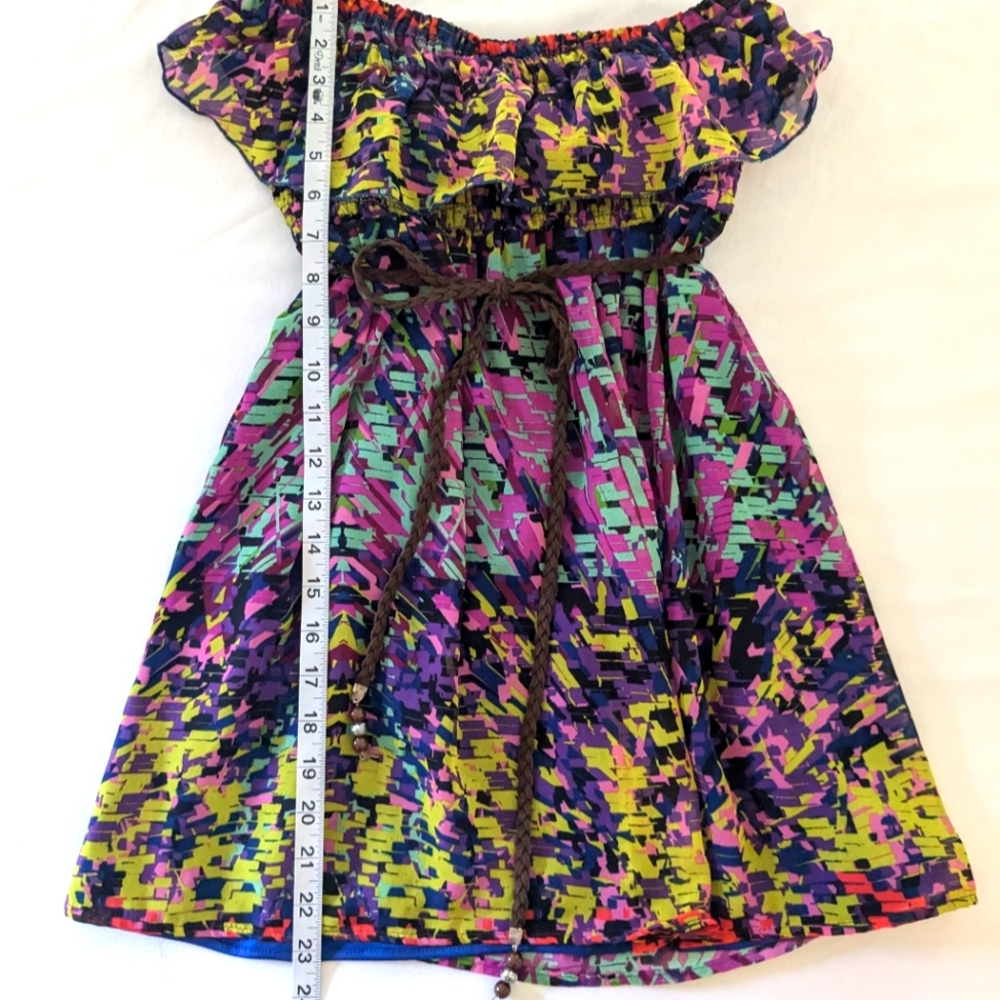 SELF ESTEEM | Y2K strapless multicolor dress with vegan braided belt